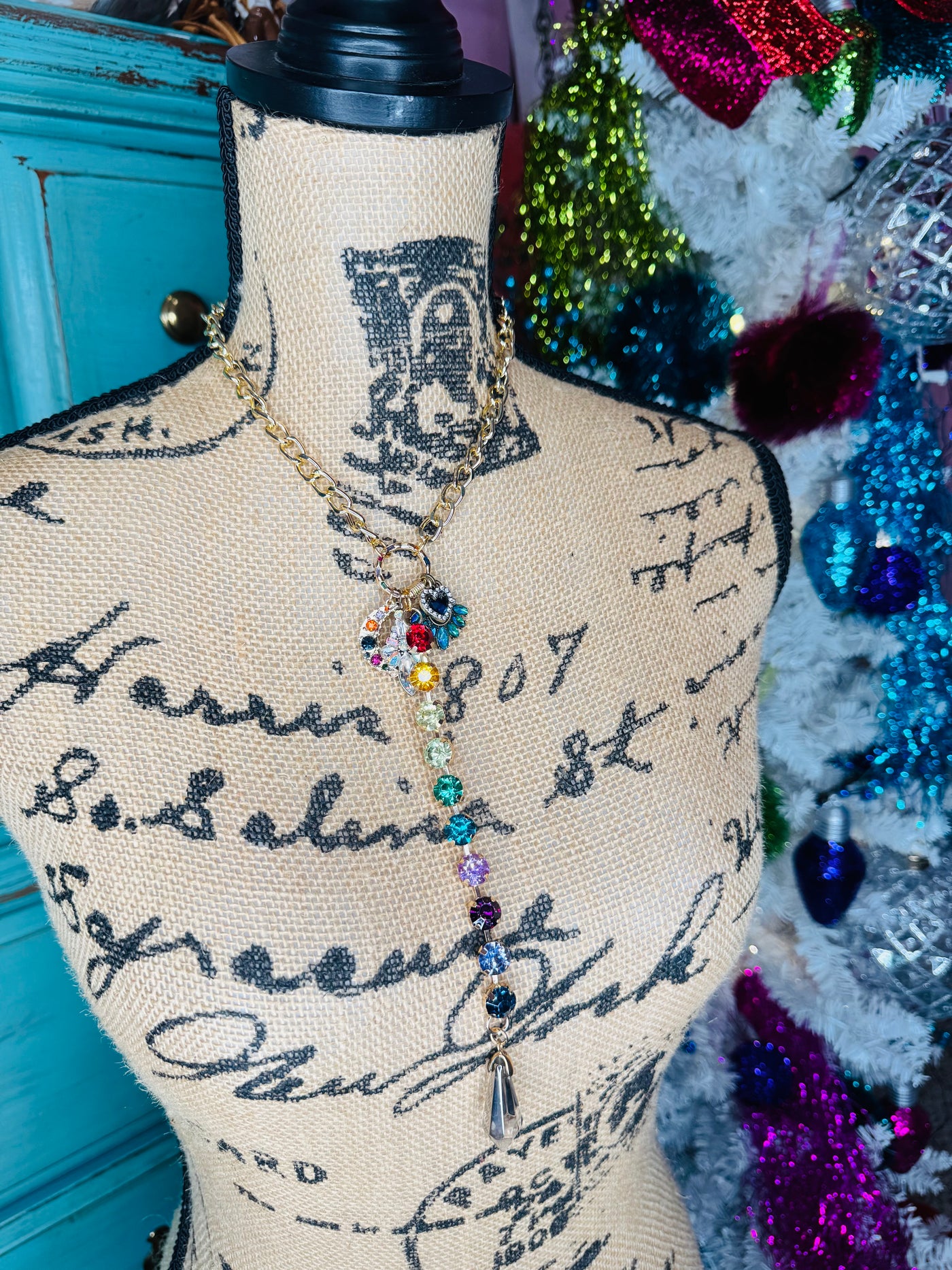 3D Blue Love Rhinestone Necklace