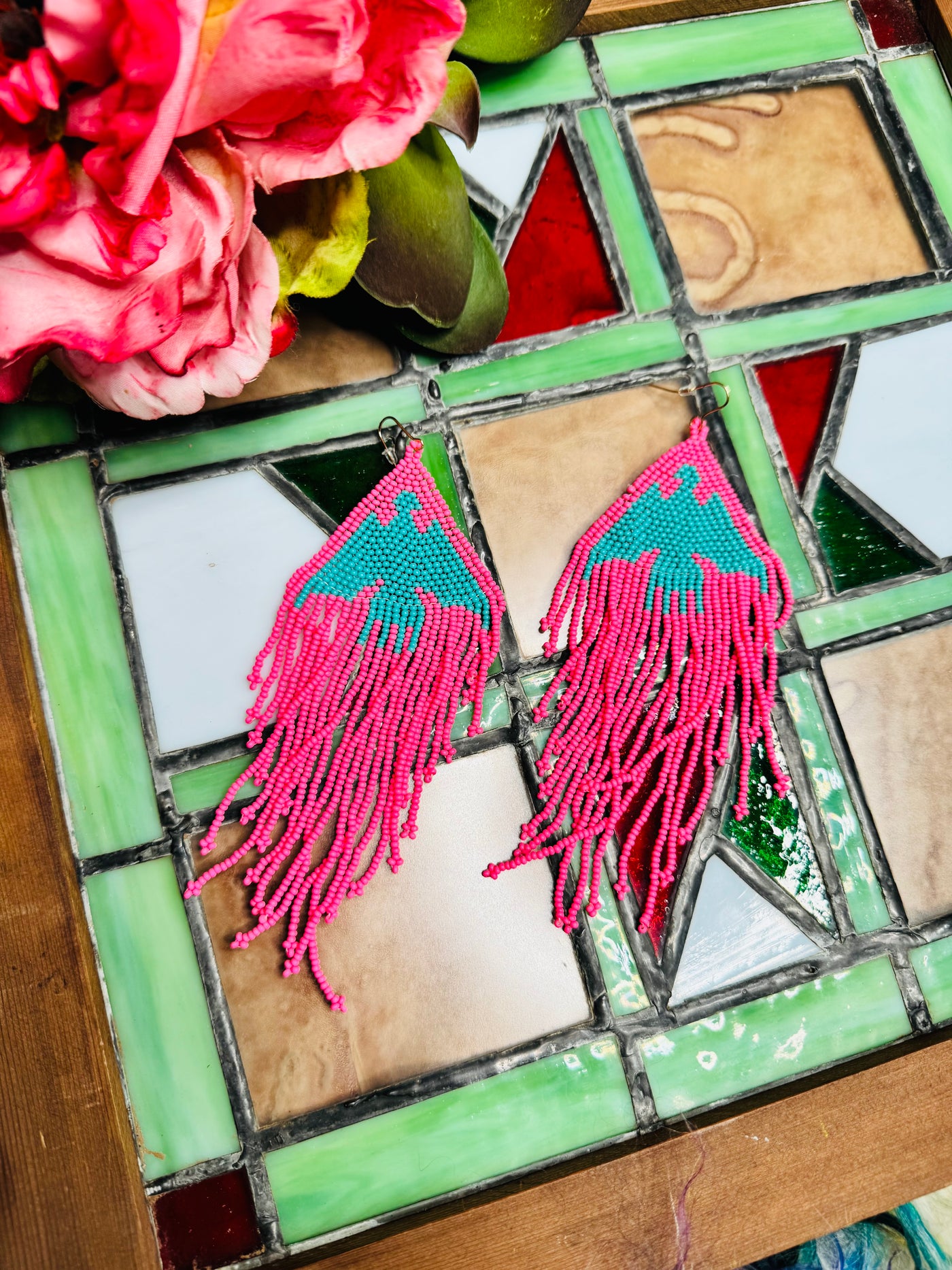 Pink & Turquoise Thunderbird Earrings