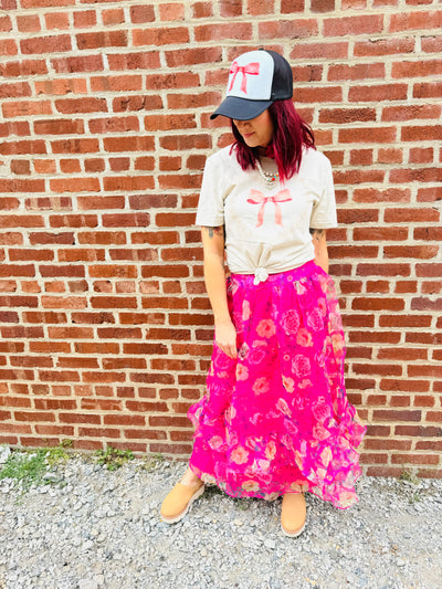 Pink Floral Ruffled Skirt