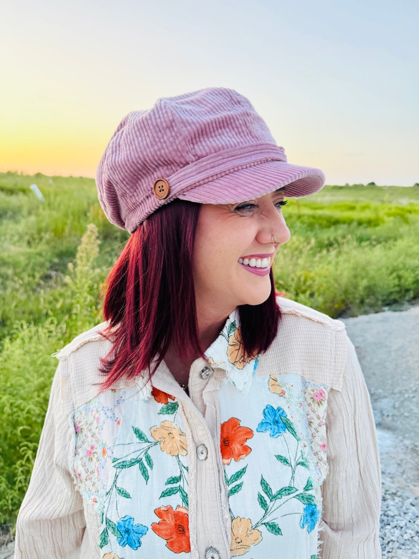 Mauve Corduroy Cabbie Hat