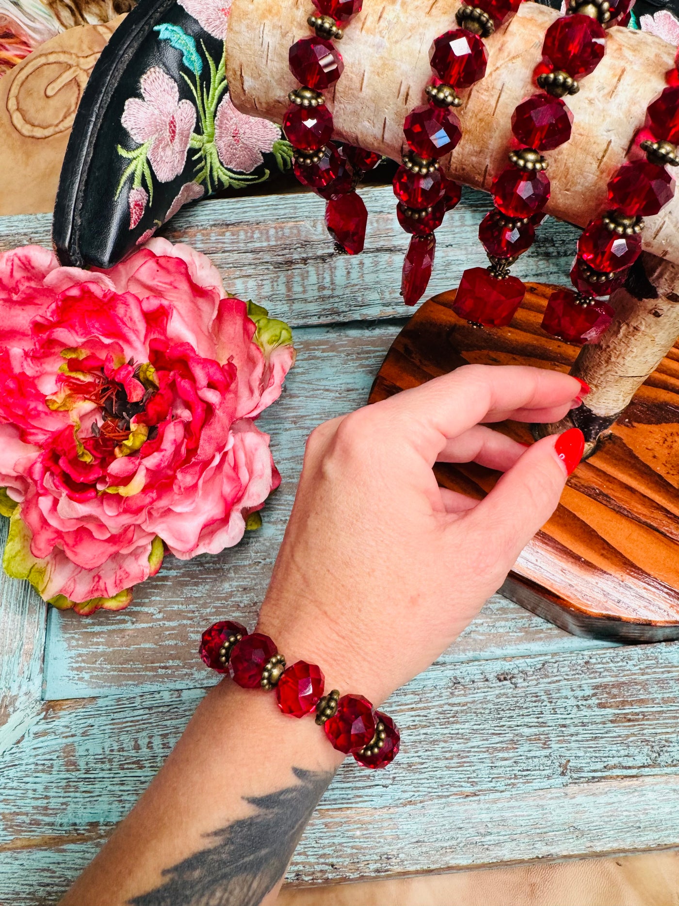 Red Crystal Bracelet with Charm