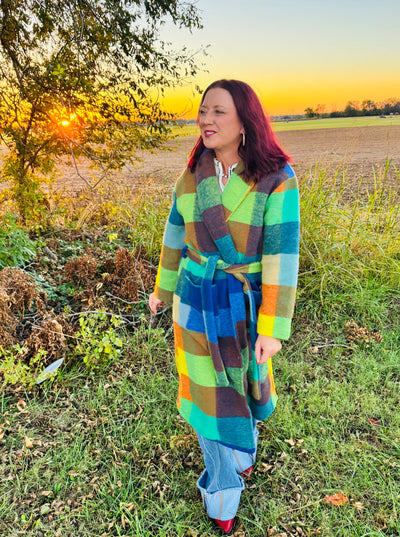 Fuzzy Multi Color Block Checker Jacket