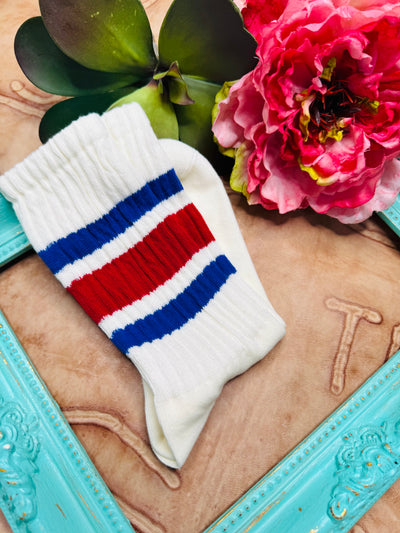 Varsity Striped Ribbed Crew Socks