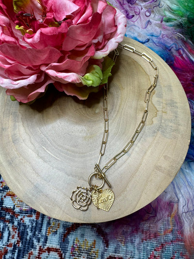 3D Toggle Rose Charm Necklace