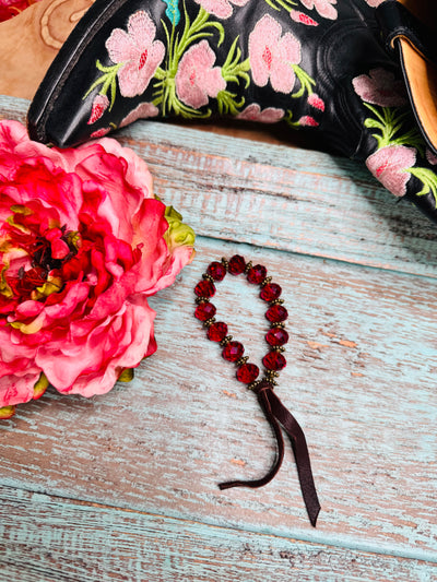 Red Crystal Bracelet with Leather