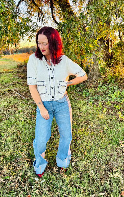 Faux Stitch Cream Sweater