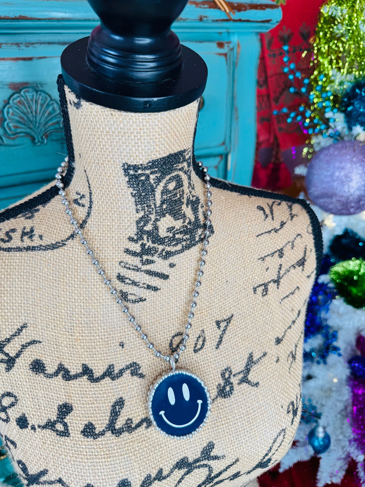 Blue Smiley Face Necklace