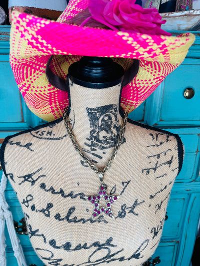 Pink Rhinestone & Gold Star Necklace