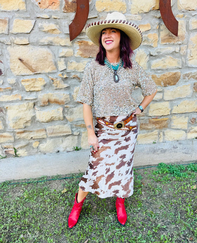 Cow Print Satin Skirt