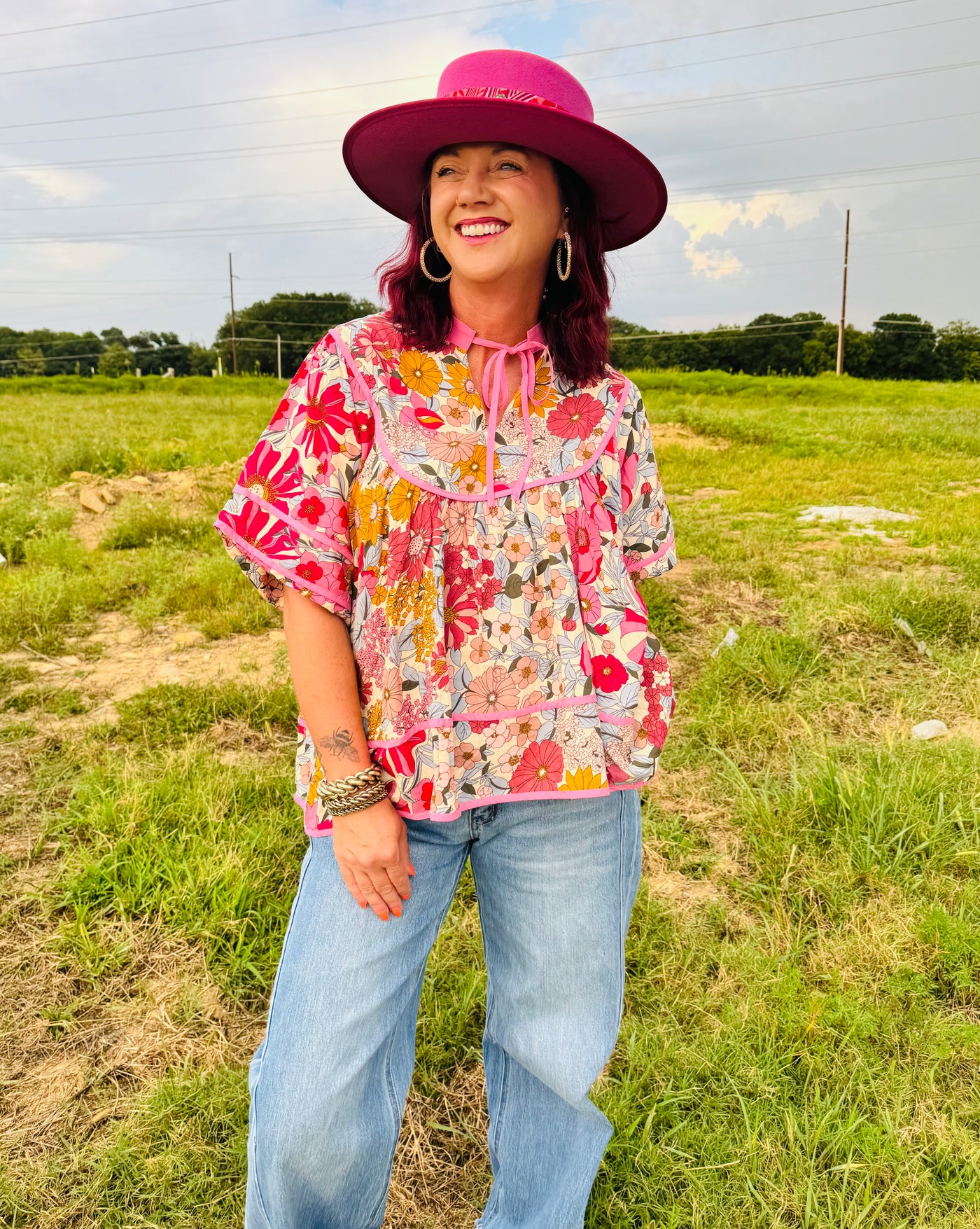 Pink Floral Woven Top