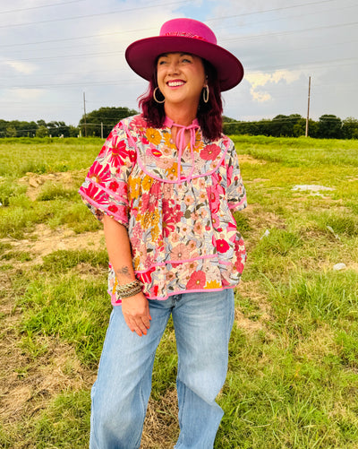 Pink Floral Woven Top
