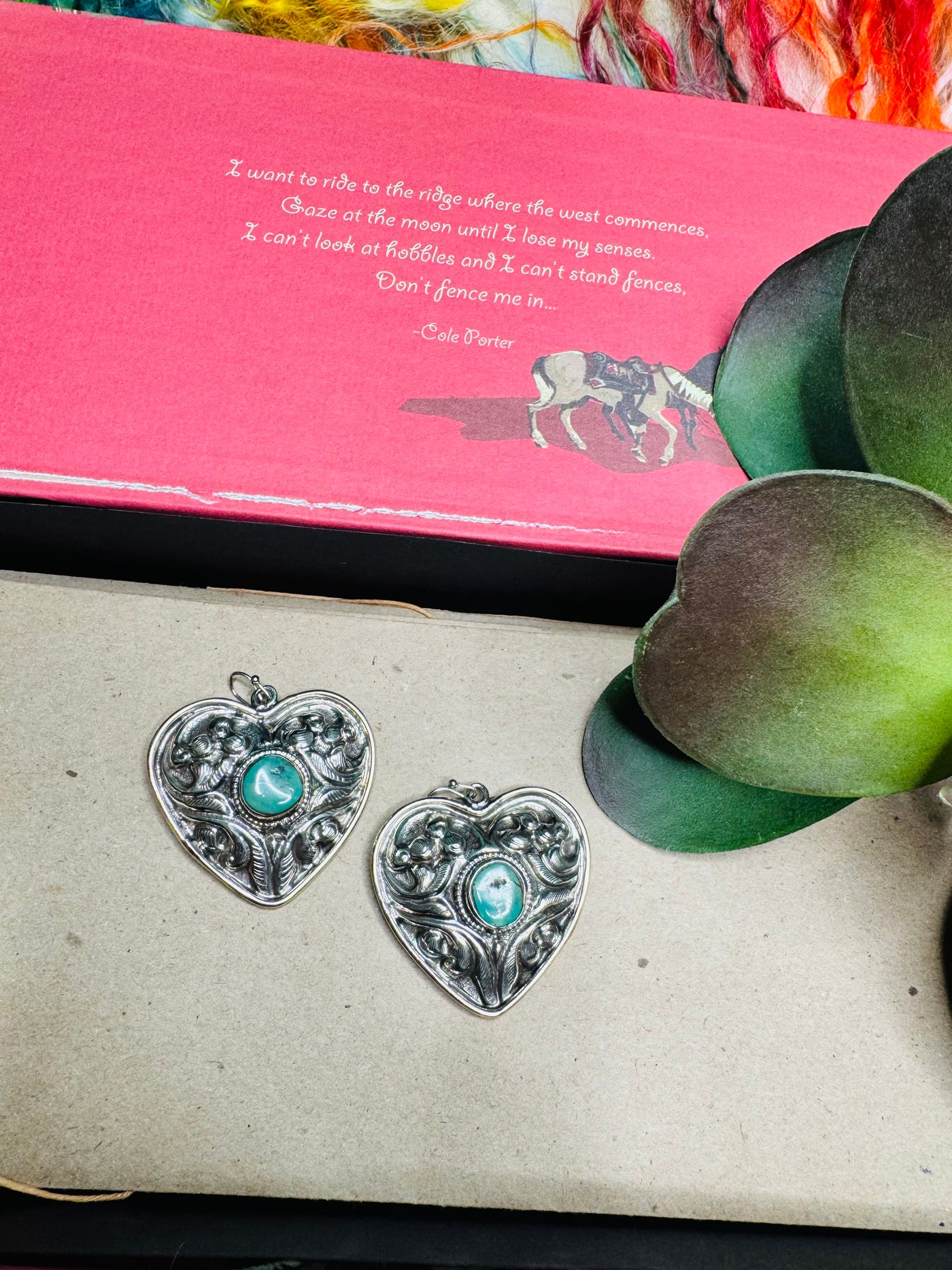 Turquoise & Silver Heart Earrings B