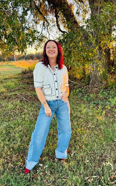 Faux Stitch Cream Sweater