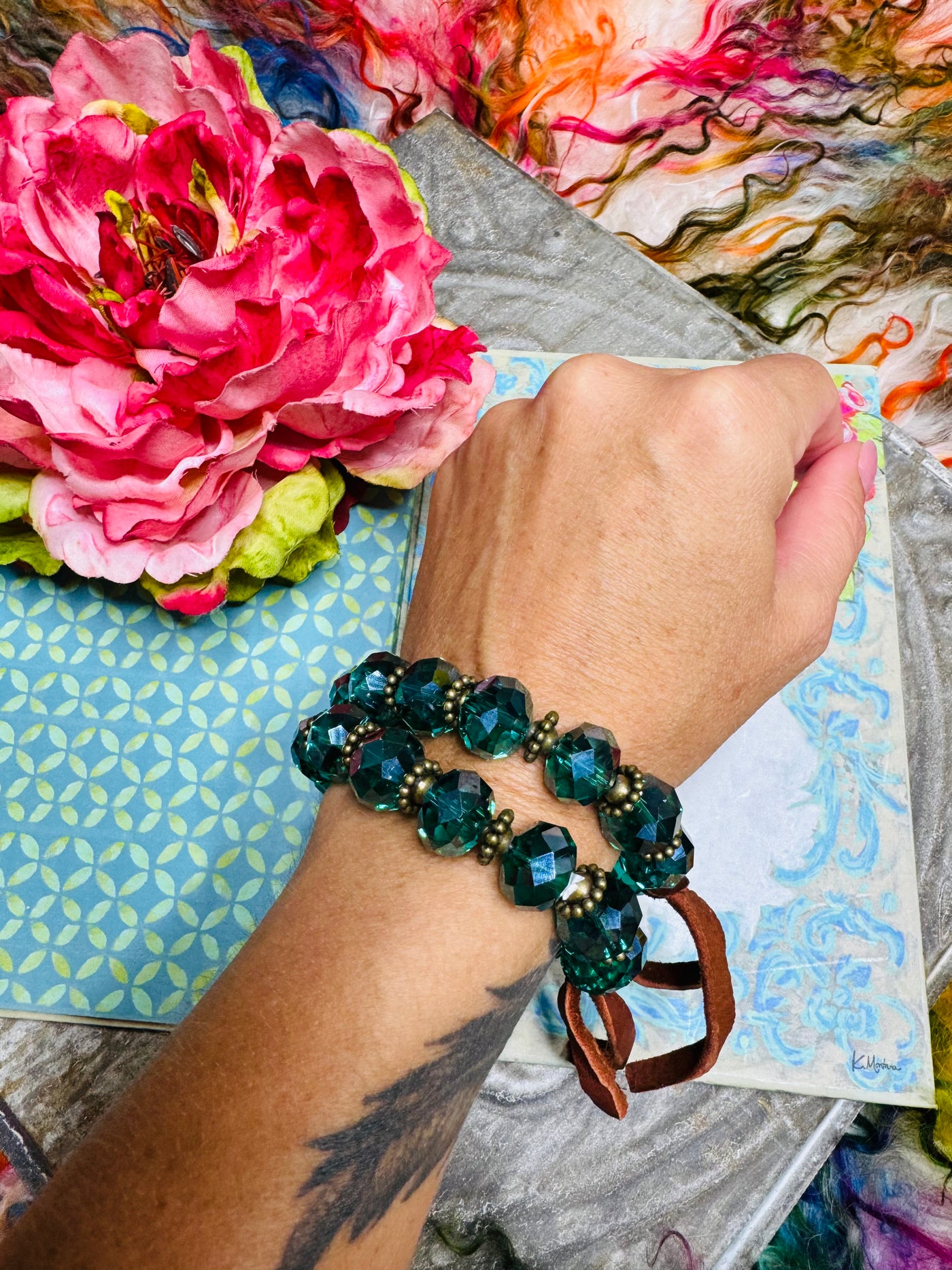 Blue Crystal Bracelet with Leather