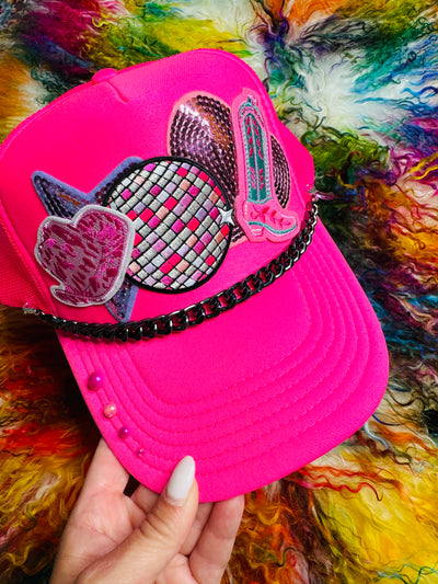 3D Hot Pink Cowgirl Trucker Hat