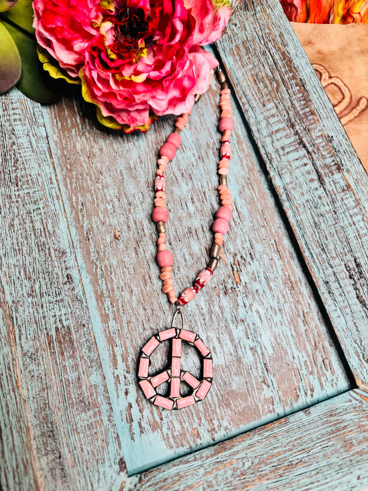 Pink Tile Peace Necklace