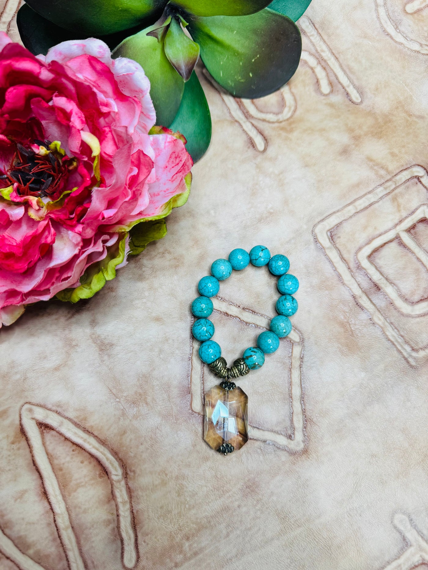 Turquoise Beaded Bracelet with Charm