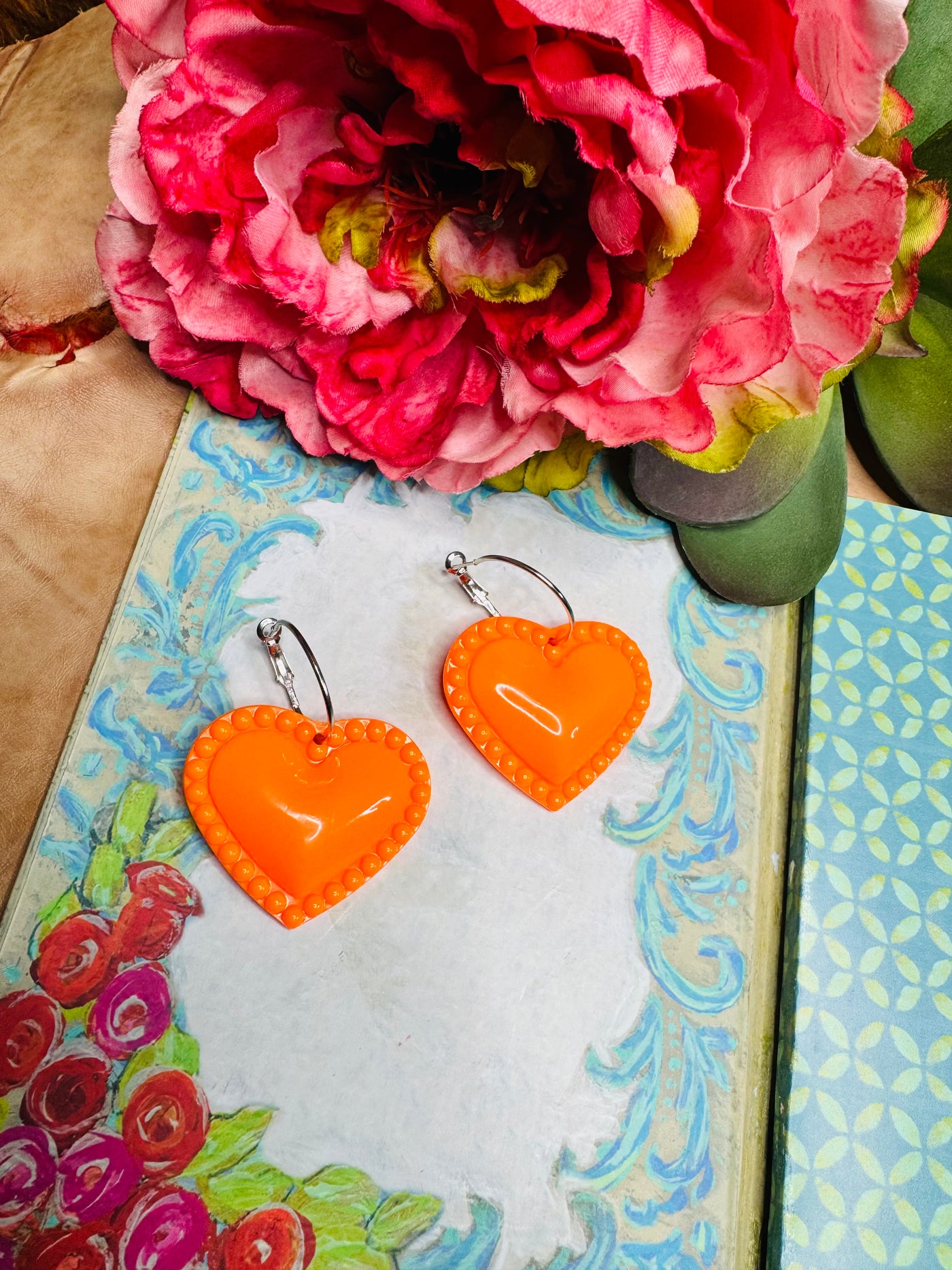 Orange Heart Earrings