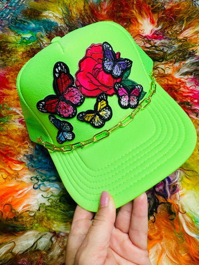 3D Butterfly Rose Trucker Hat