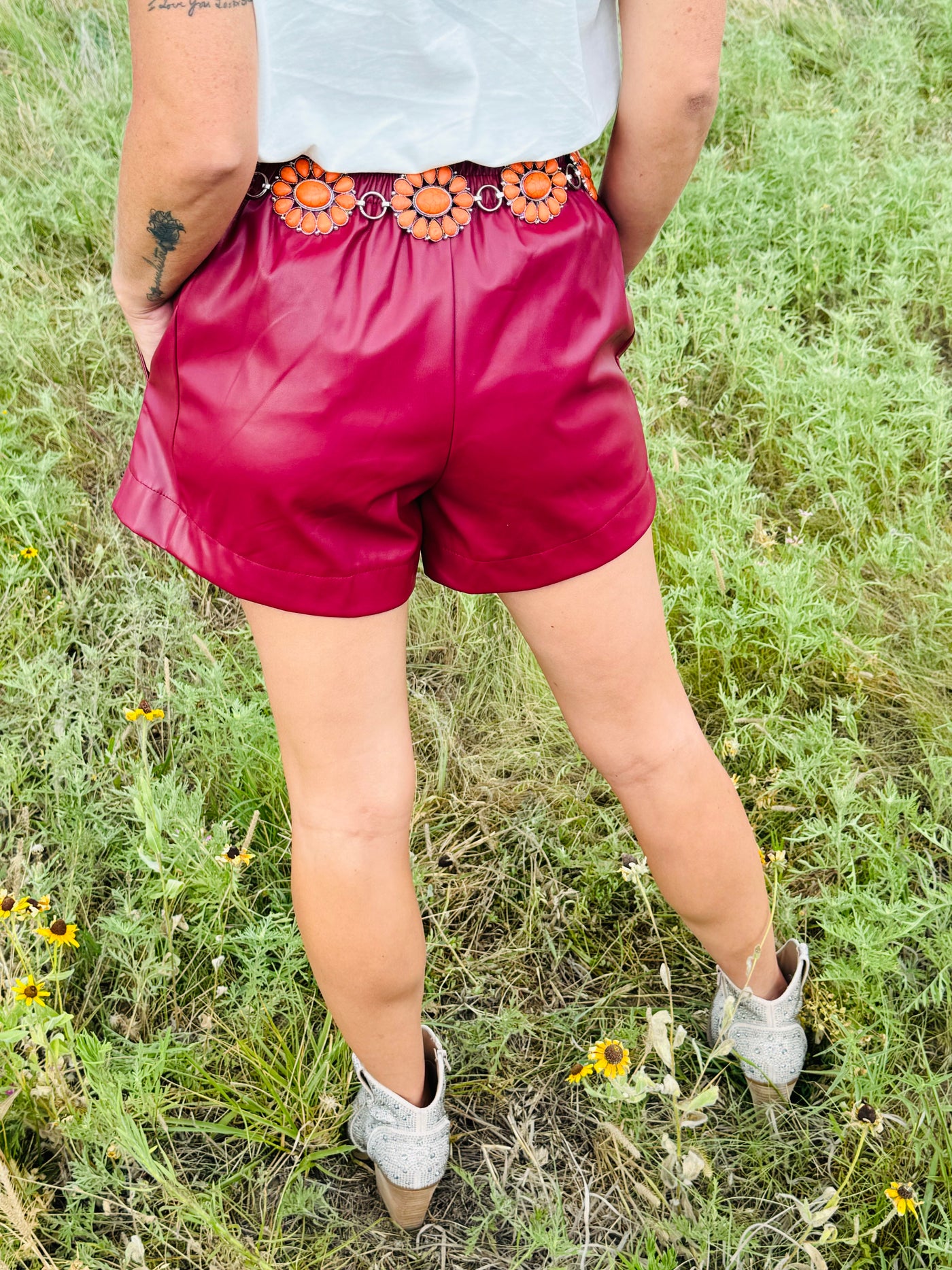 Rust Leather Shorts