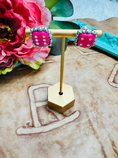 Pink Dice Earrings