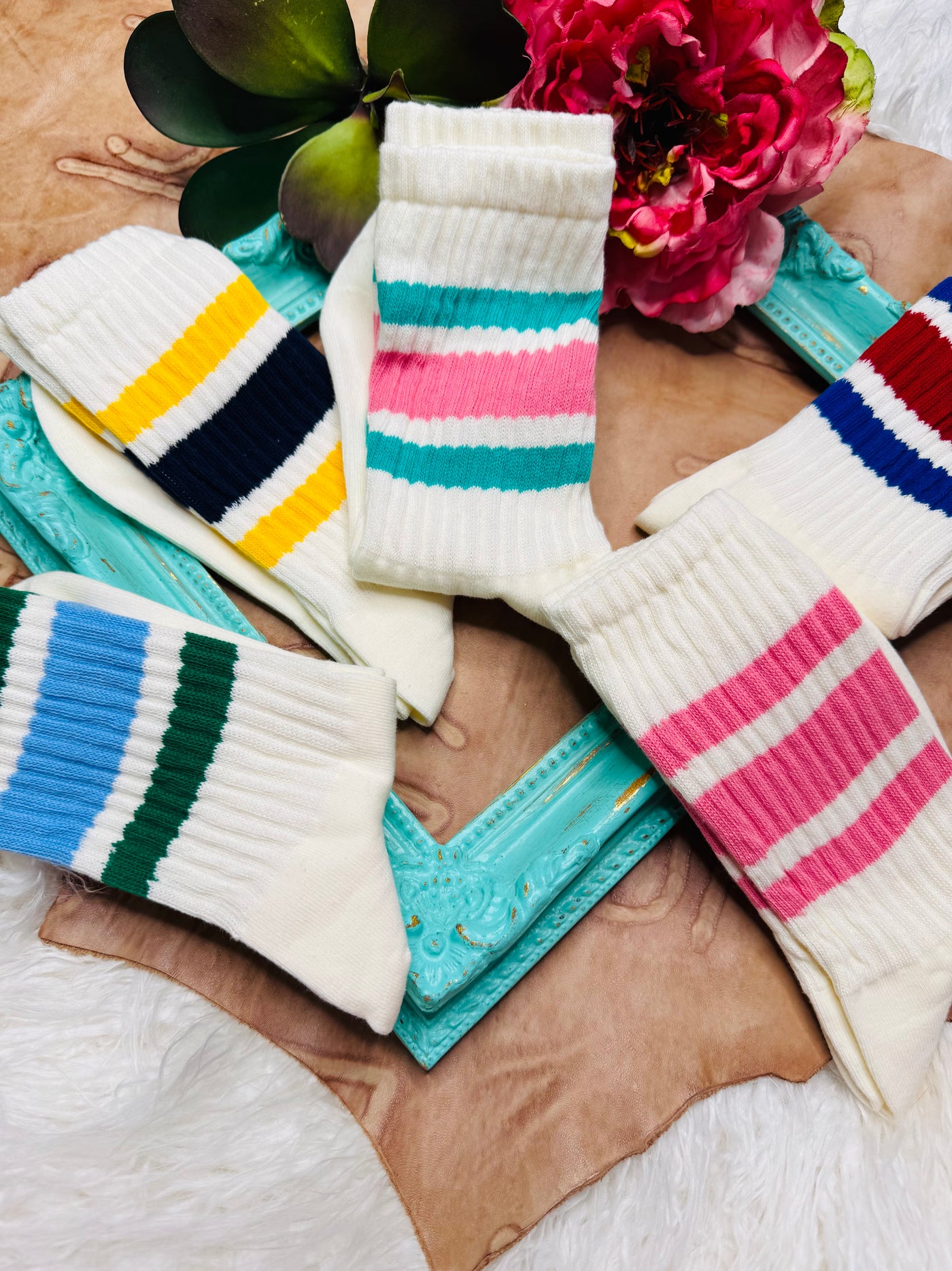 Varsity Striped Ribbed Crew Socks