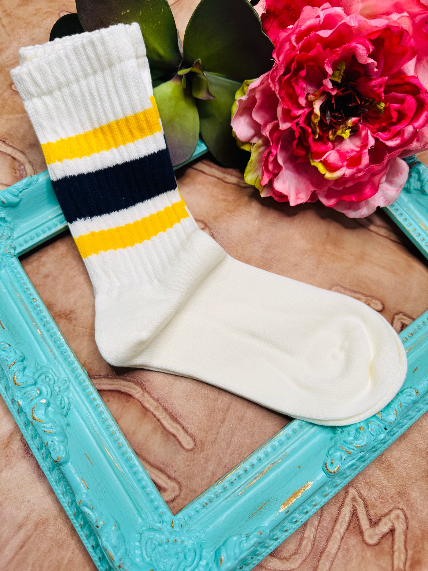 Varsity Striped Ribbed Crew Socks