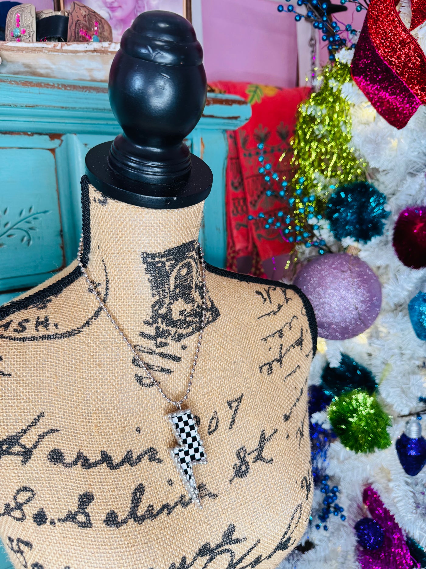 Checkered Lightning Bolt Necklace