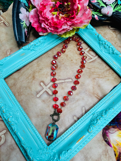 Cherry Red Crystal Necklace with Charm