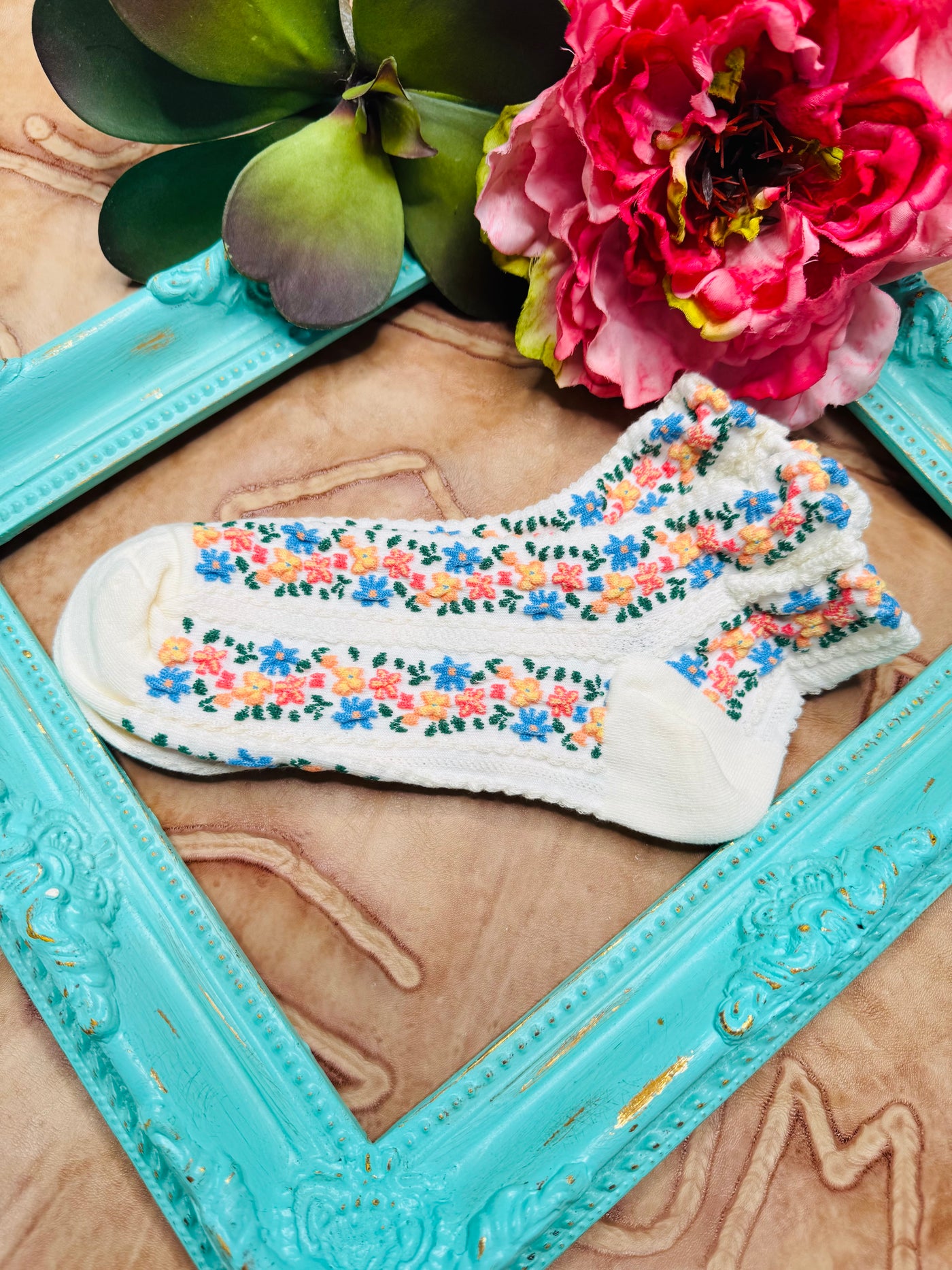 Vintage Floral Embroidered Socks