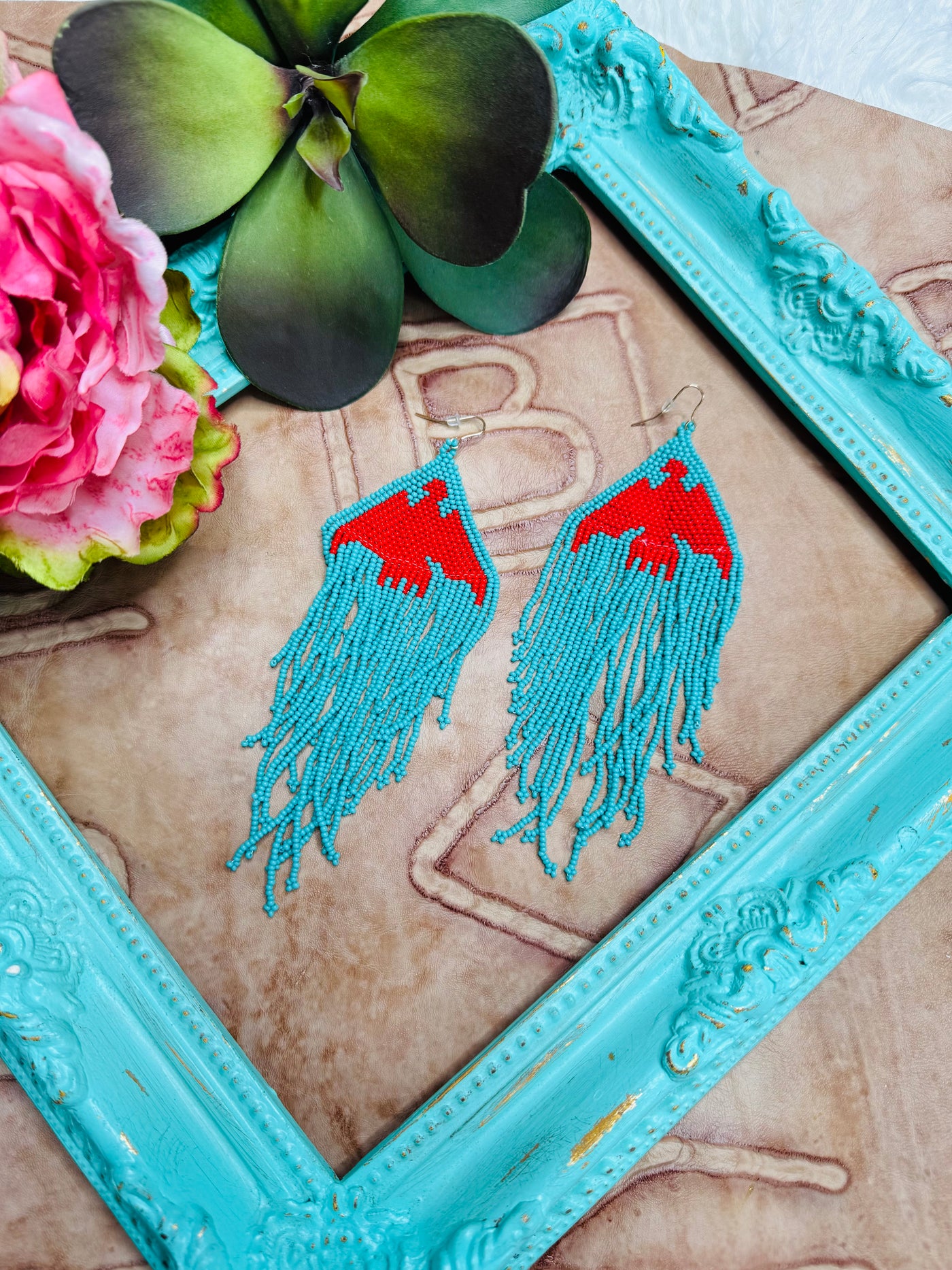 Turquoise & Red Thunderbird Earrings