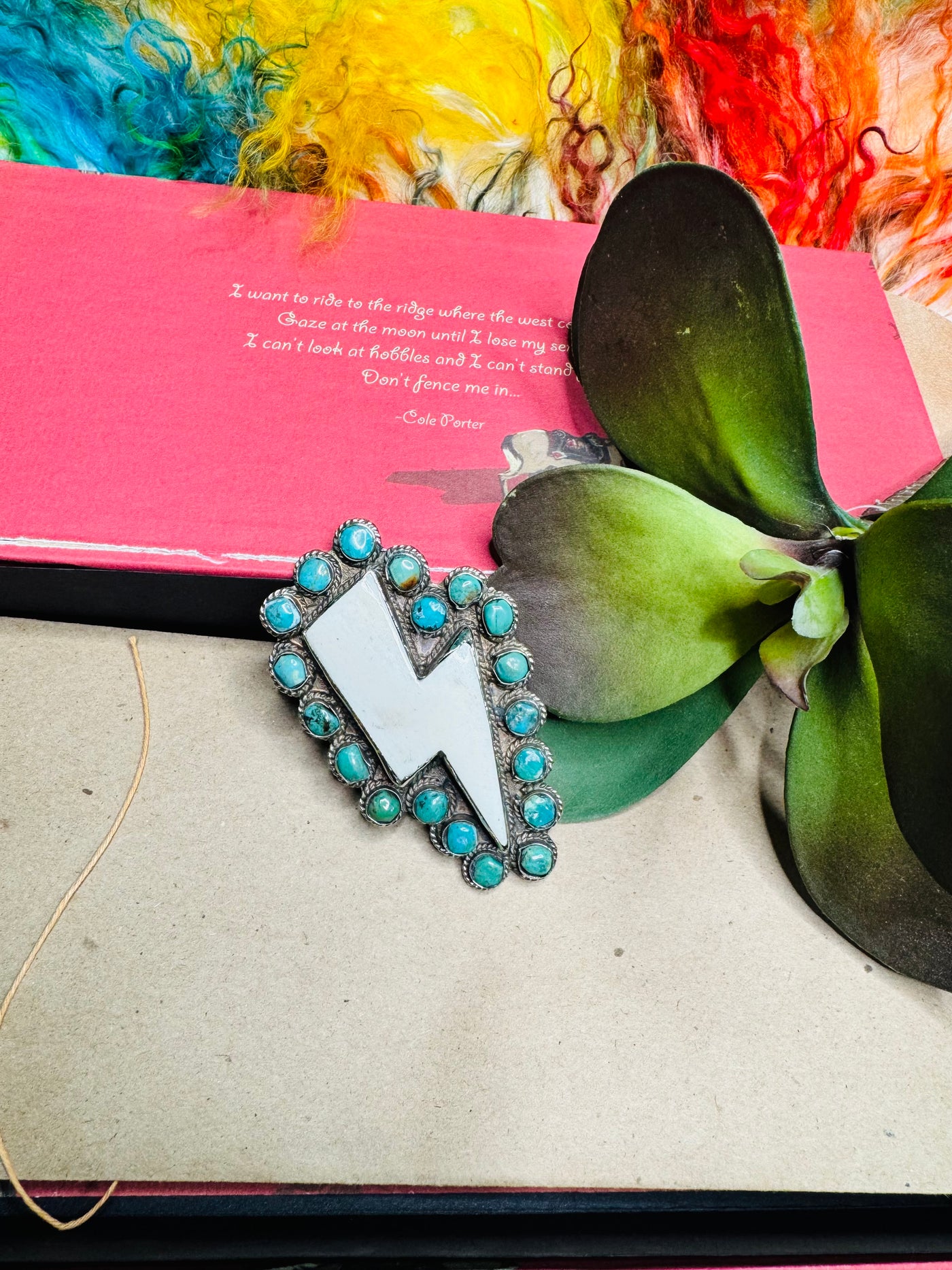 Turquoise & Carved Bone Lightning Bolt Ring A