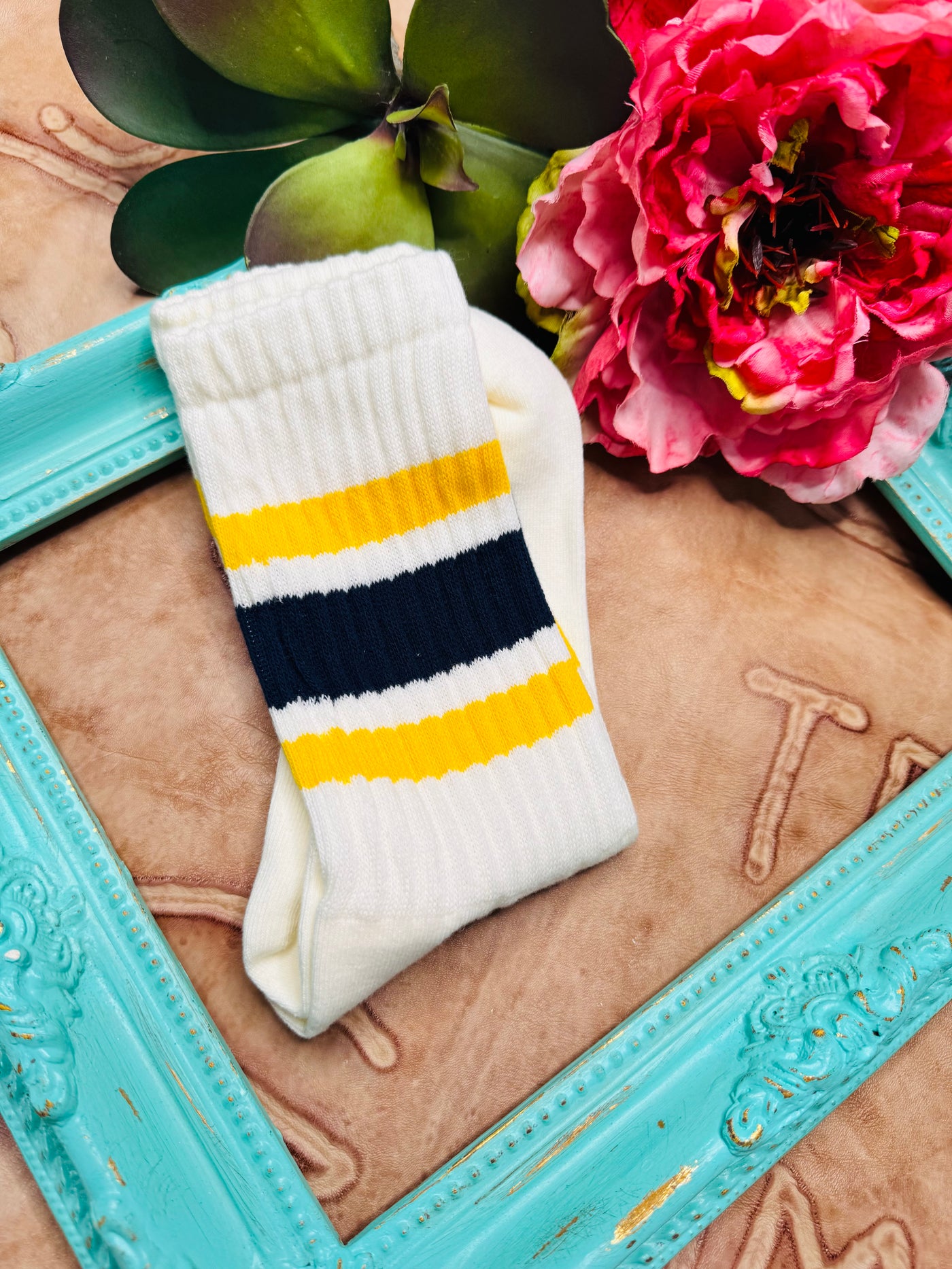 Varsity Striped Ribbed Crew Socks