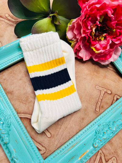 Varsity Striped Ribbed Crew Socks