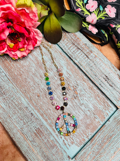 Multi Colored Rhinestone Peace Necklace