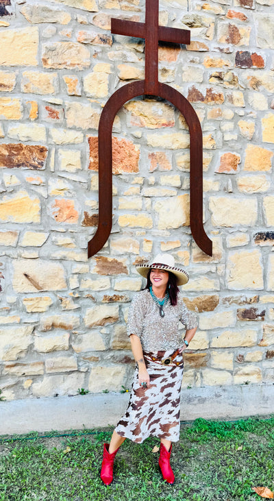 Cow Print Satin Skirt