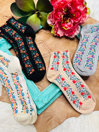 Vintage Floral Embroidered Socks