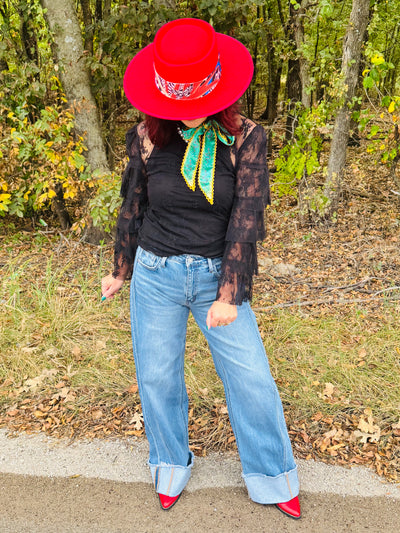 Black Lash Ruffled Mesh Top