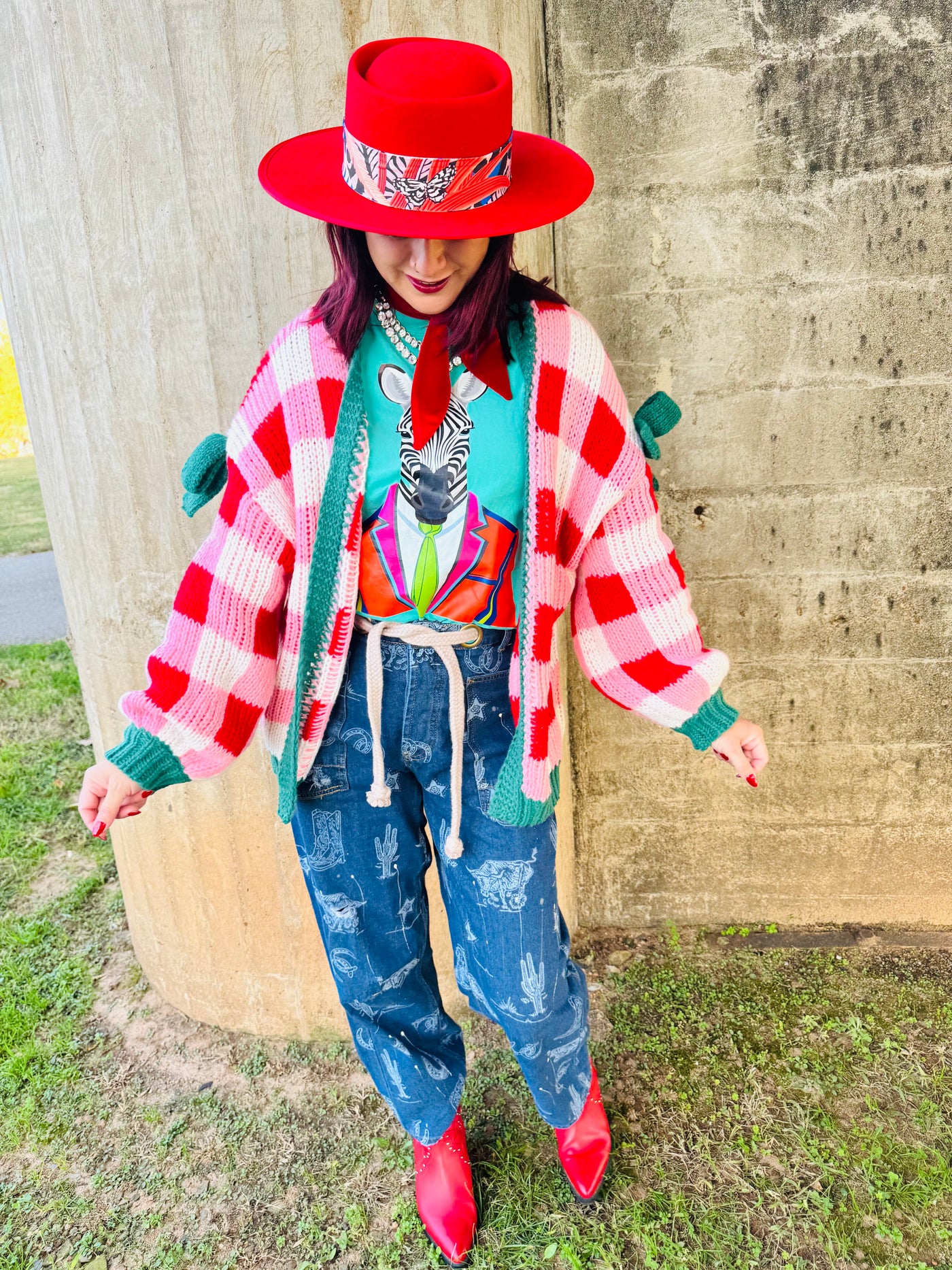Red Checked Cardigan