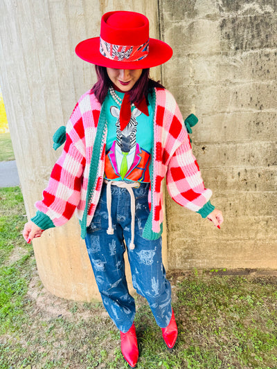 Red Checked Cardigan