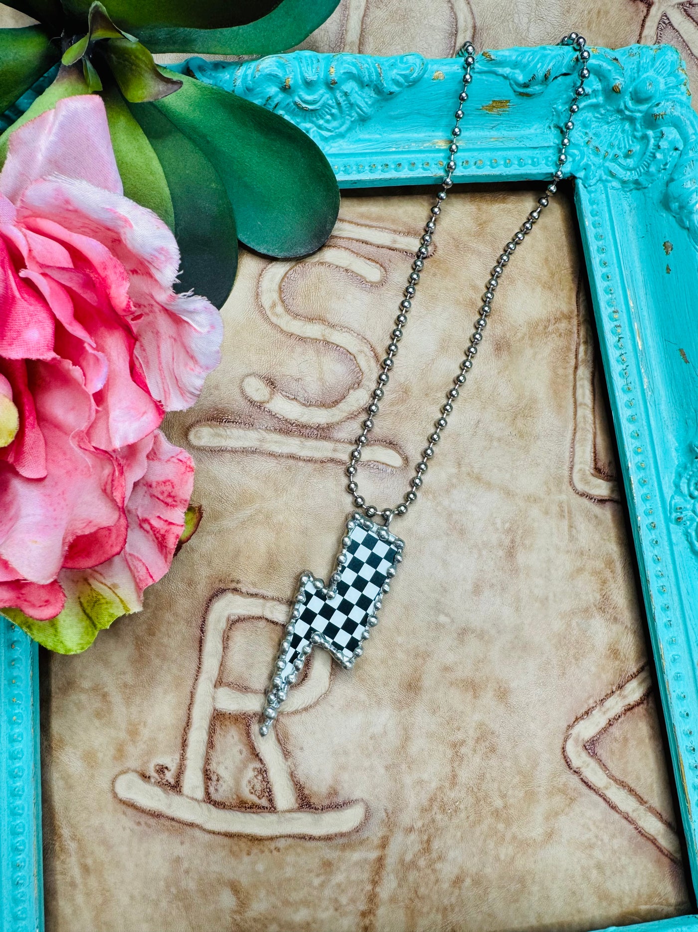 Checkered Lightning Bolt Necklace