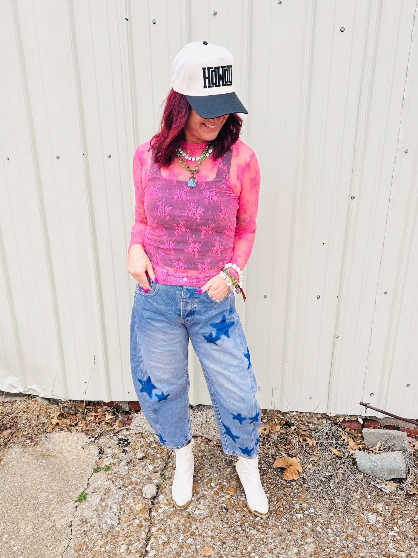 Pink Lace Mesh Top