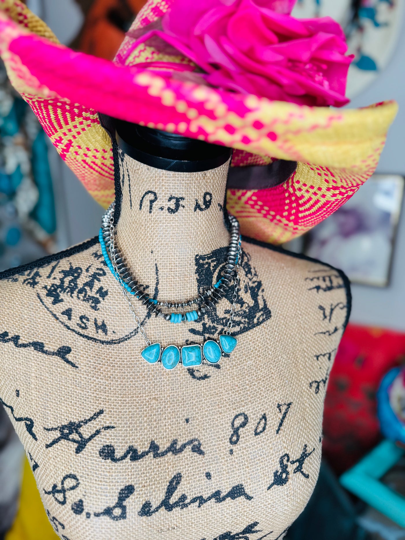 Turquoise & Disc Beaded Necklace