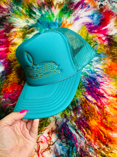 Turquoise Boot Stitch Trucker Hat