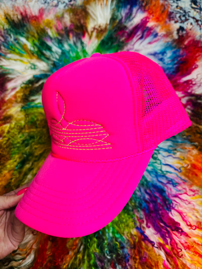 Hot Pink Boot Stitch Trucker Hat