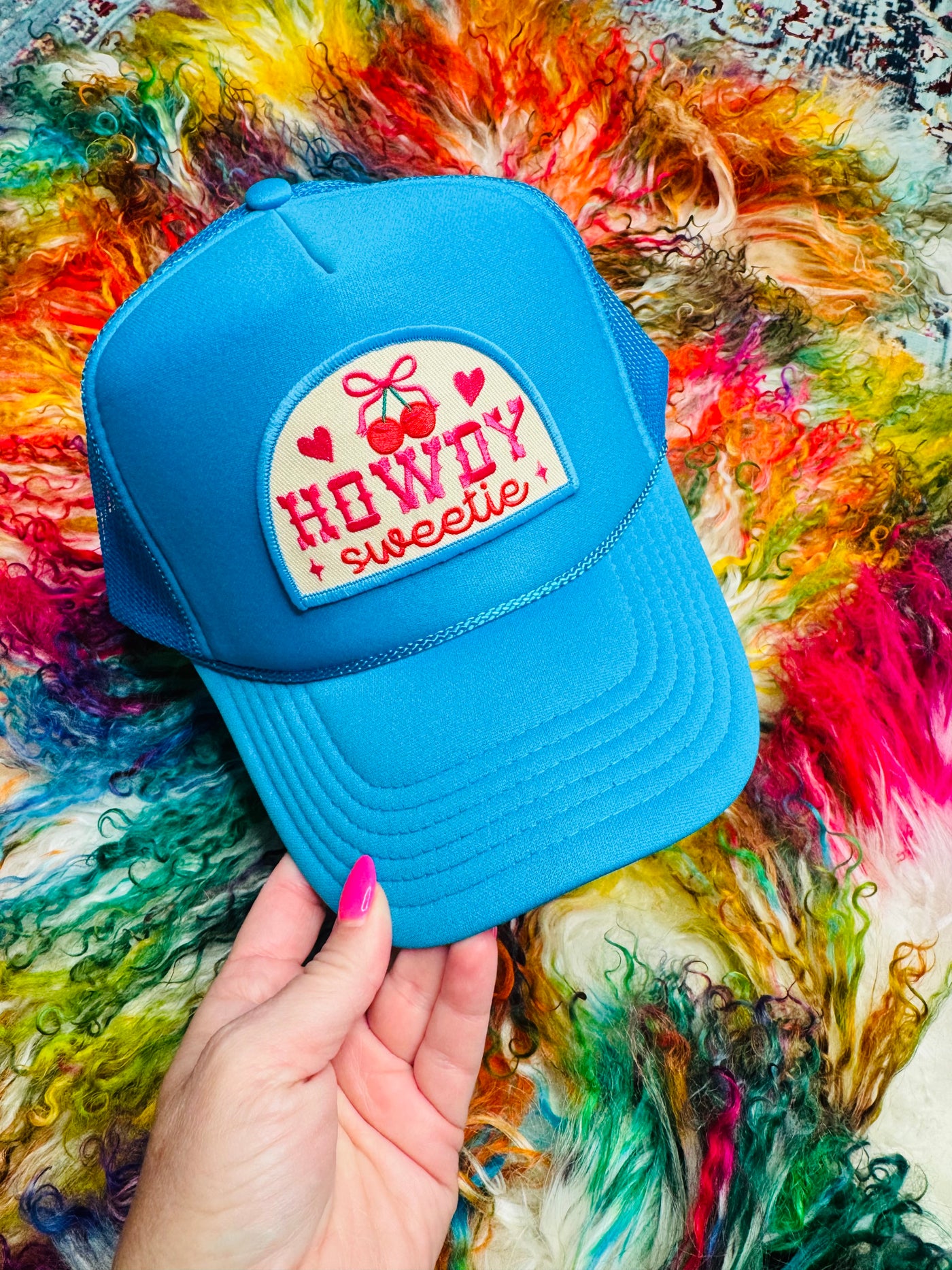 3D Howdy Sweetie Blue Trucker Hat