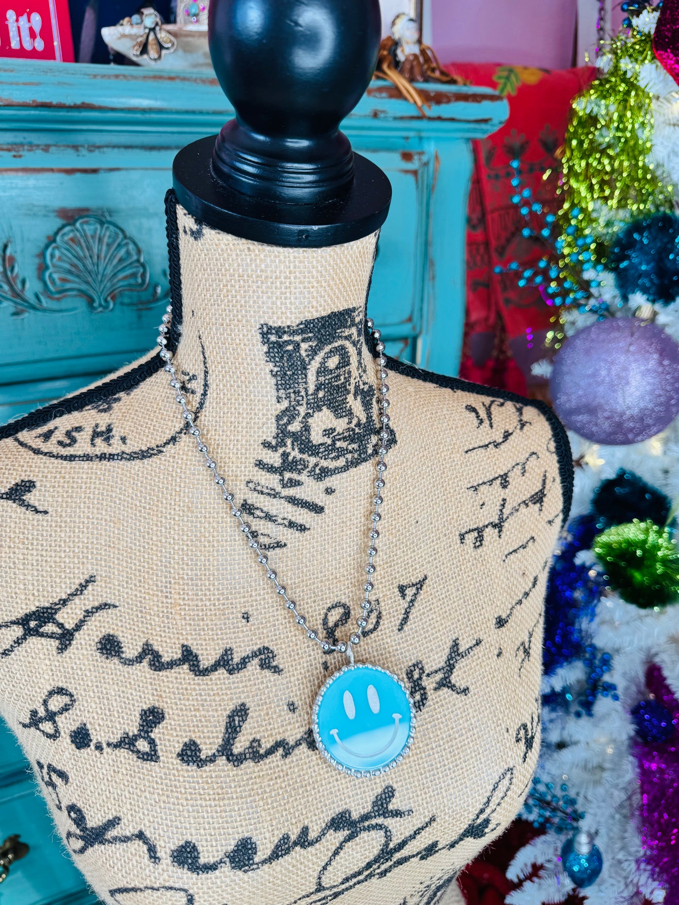 Blue Smiley Face Necklace