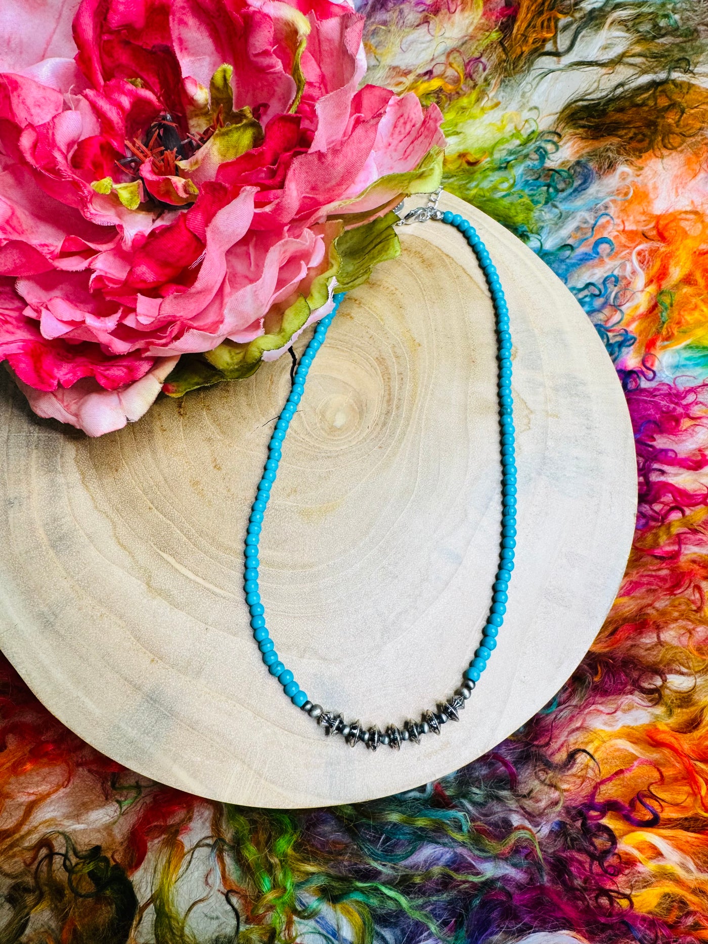 Turquoise & Disc Beaded Necklace