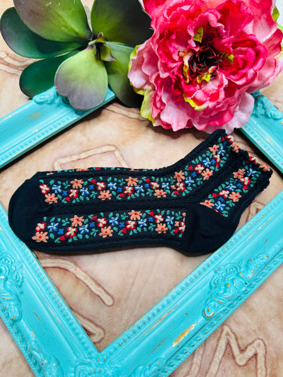 Vintage Floral Embroidered Socks