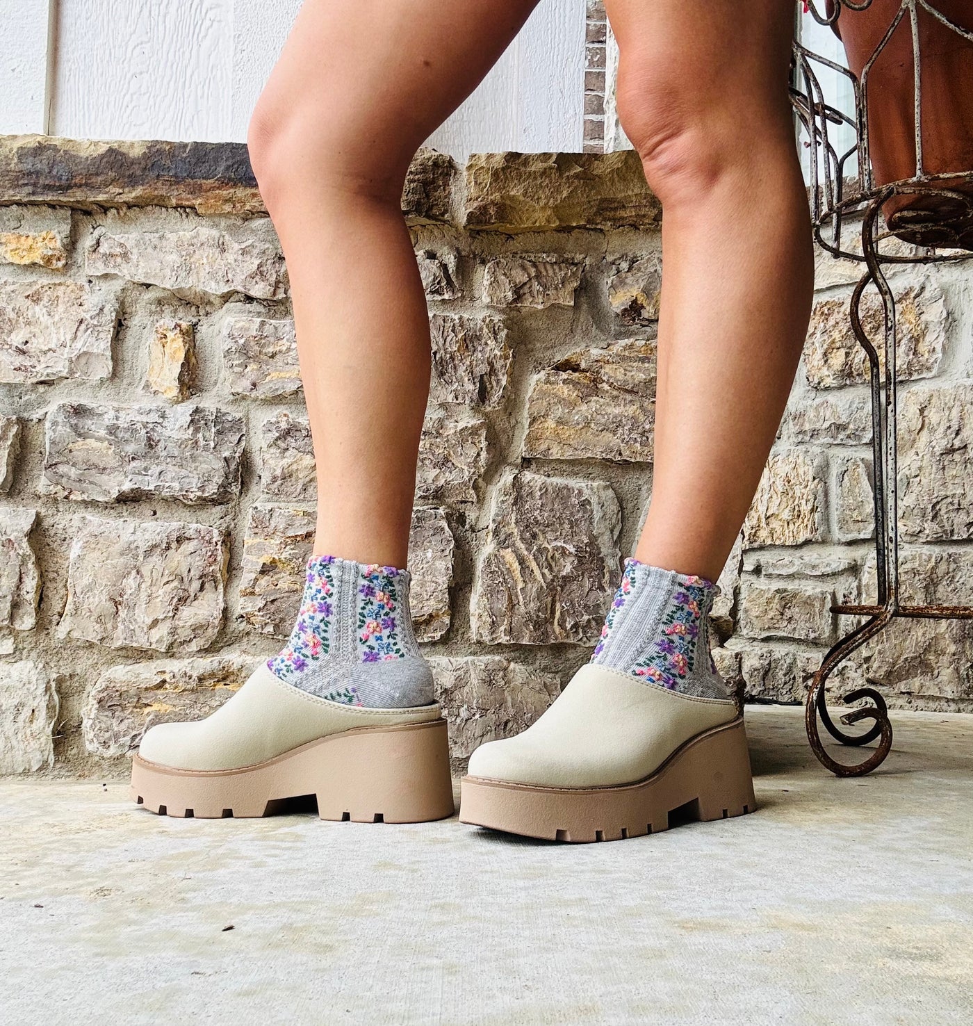 Vintage Floral Embroidered Socks